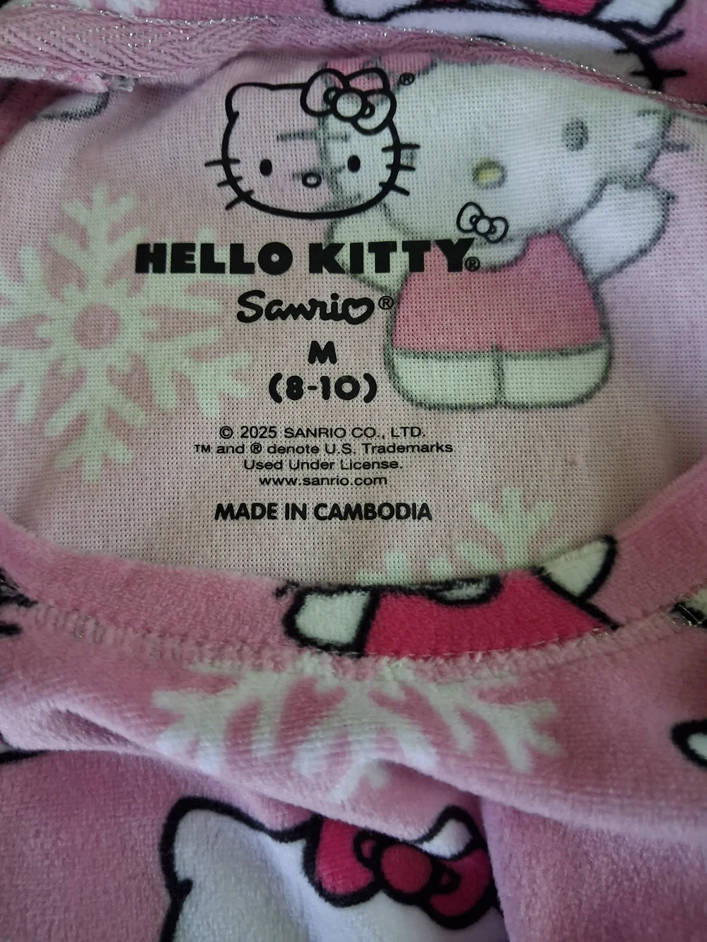 Hello Kitty Pink Long-Sleeve Kids Pajama Top with Snowflake Print